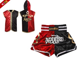 Kanong Muay Thai Hupparit + Muay Thai Shortsit lapsille : 143-Punainen-Musta