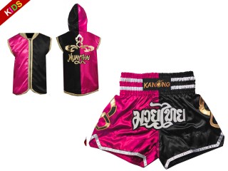 Kanong Muay Thai Hupparit + Muay Thai Shortsit lapsille : 143-Ruusu-Musta