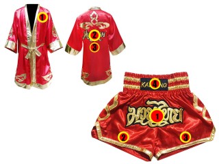 Kanong Thainyrkkeily Puvut  + Muay Thai Shortsit : punainen/Kulta