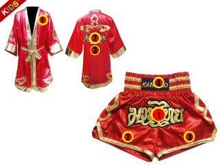 Kanong Thainyrkkeily Puvut + Muay Thai Shortsit lapsille : punainen/Kulta