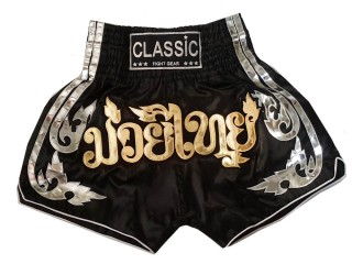 Classic Muay Thai Kickboxing Shortsit : CLS-015-Musta