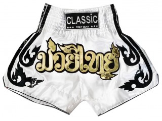 Classic Muay Thai Kickboxing Shortsit : CLS-016-Valkoinen