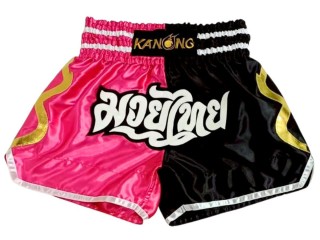 Kanong Muay Thai Shortsit : KNS-14 3-Vaaleanpunainen-Musta
