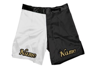 Mukautetut MMA-shortsit, joissa on nimi tai logo: valkoinen-musta