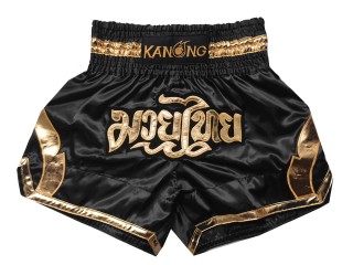 Kanong Muay Thai Shortsit : KNS-144-Musta / kulta