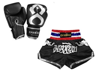 Vastaavat Muay Thai Nyrkkeilysiteet  ja Muay Thai-shortsit: Set-125-Gloves-Thaikick-Musta