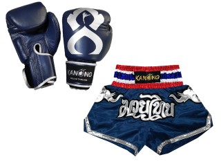 Vastaavat Muay Thai Nyrkkeilysiteet  ja Muay Thai-shortsit: Set-125-Gloves-Thaikick-laivastonsininen