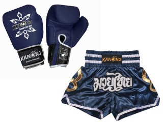 Vastaavat Muay Thai Nyrkkeilysiteet  ja Muay Thai-shortsit: Set-143-Gloves-laivastonsininen