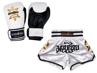 Vastaavat Muay Thai Nyrkkeilysiteet  ja Muay Thai-shortsit: Set-143-Gloves-Valkoinen