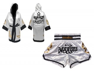 Kanong nyrkkeilyviitta  + Muay Thai Shortsit : Set-143-Valkoinen