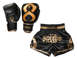 Vastaavat Muay Thai Nyrkkeilysiteet  ja Muay Thai-shortsit: Set-144-Gloves-Musta / kulta
