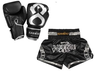 Vastaavat Muay Thai Nyrkkeilysiteet  ja Muay Thai-shortsit: Set-144-Gloves-Musta-Hopea