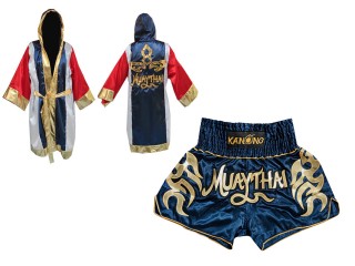 Kanong nyrkkeilyviitta  + Muay Thai Shortsit : Set-134-Robe-Laivastonsininen