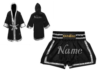 Kanong nyrkkeilyviitta  + Muay Thai Shortsit : Set-140-Musta-Hopea