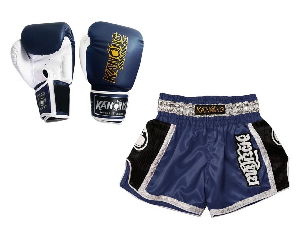 Retro Pantalones Muay Thai mujer : KNSRTO-208-Azul marino