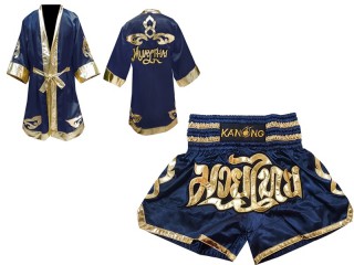 Kanong Thainyrkkeily Puvut + Muay Thai Shortsit : laivastonsininen/Kulta