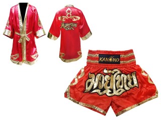 Kanong Thainyrkkeily Puvut (Fight Robe) + Muay Thai Shortsit : punainen/Kulta