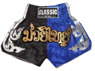 Classic Muay Thai Kickboxing Shortsit : CLS-015-Musta-Sininen