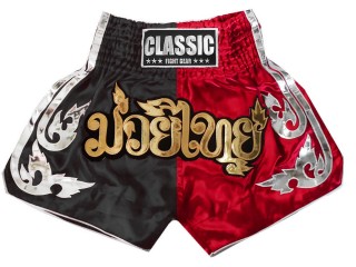 Classic Muay Thai Kickboxing Shortsit : CLS-015-Musta-Punainen