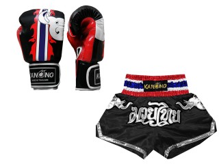 Vastaavat Muay Thai Nyrkkeilysiteet ja Muay Thai-shortsit: Malli 125 Musta