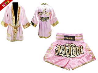 Kanong Thainyrkkeily Puvut + Muay Thai Shortsit lapsille : Pinkki/Kulta